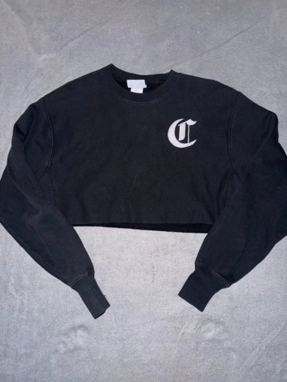 Champion Womens Reverse Weave Cropped Crewneck Sweatshirt Small Black Logo